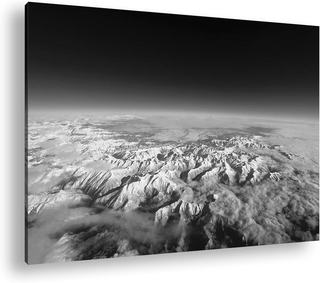 Blick auf die Welt - Luftbild von den Pyrenäen Effekt: Schwarz&Weiss,Format: 80x60 als Leinwandbild,