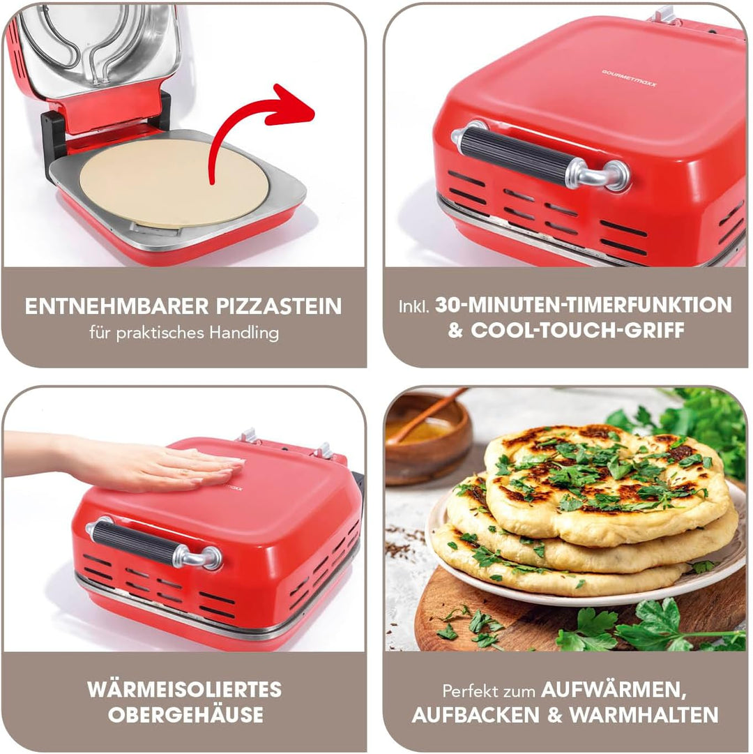 GOURMETmaxx Elektrischer Pizza-Ofen inkl. Pizzastein | Pizza-Maker mit 1800 Watt & Timerfunktion | 3