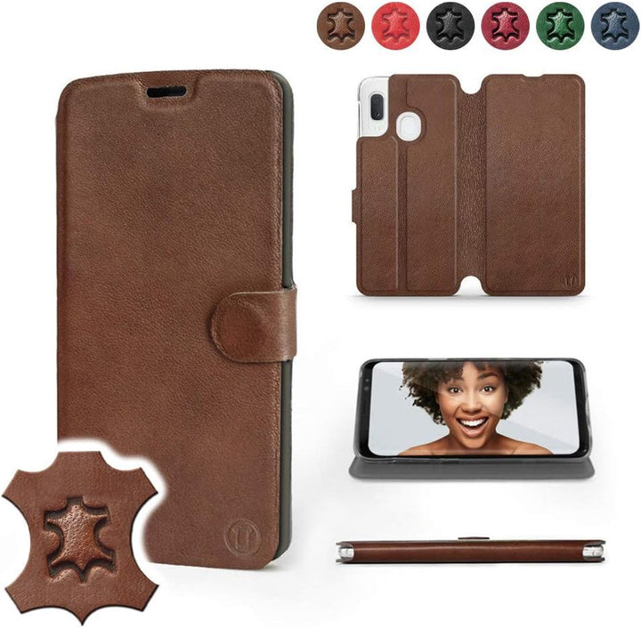 Mobiwear | Echt Lederhülle | Kompatibel mit Samsung Galaxy A20e, Made in EU handyhülle, Slim Leather