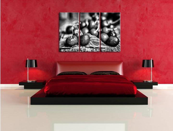 Pixxprint Kirschen als Leinwandbild/Grösse: 3 Teilig (120x80) cm/Wandbild/Kunstdruck/fertig bespannt