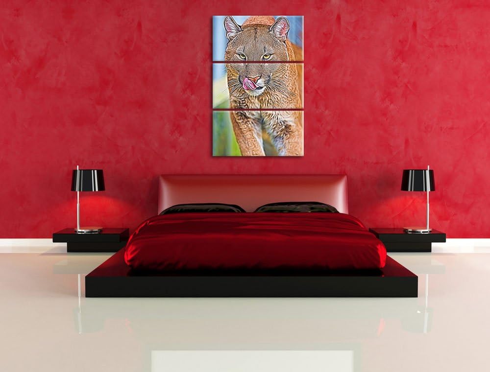 anmutiger Puma Spezial 3-Teiler Leinwandbild 120x80 Bild auf Leinwand, XXL riesige Bilder fertig ger