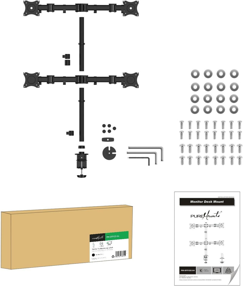 PureMounts Schreibtischhalterung für 4 Monitore 33-69 cm (13-27 Zoll), neigbar: -45° bis 45°, schwen