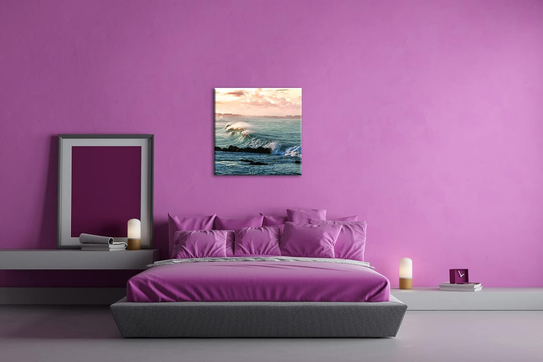 zauberhafte Wellen an der Küste Format: 70x70 als Leinwandbild, Motiv fertig gerahmt auf Echtholzrah