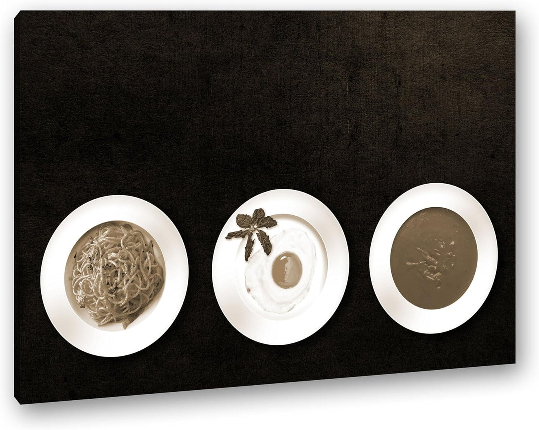 deyoli Teller mit Mahlzeiten Format: 80x60 Effekt: Sepia als Leinwandbild, Motiv fertig gerahmt auf