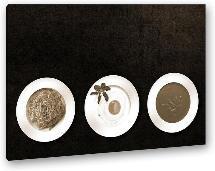 deyoli Teller mit Mahlzeiten Format: 80x60 Effekt: Sepia als Leinwandbild, Motiv fertig gerahmt auf