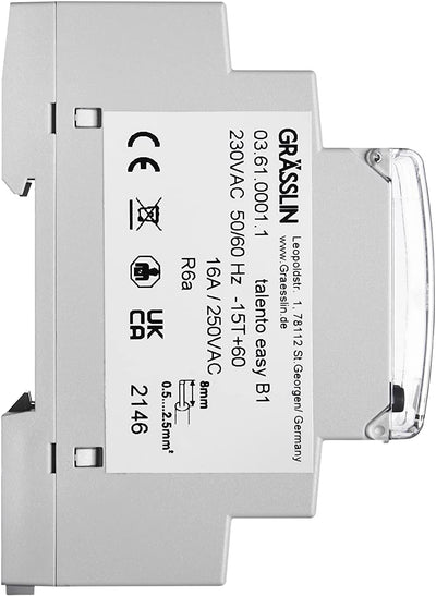 GRÄSSLIN 03.61.0001.1 talento Easy B1 – Digitale Zeitschaltuhr mit Jahresprogramm I 1-Kanal I 50 Spe