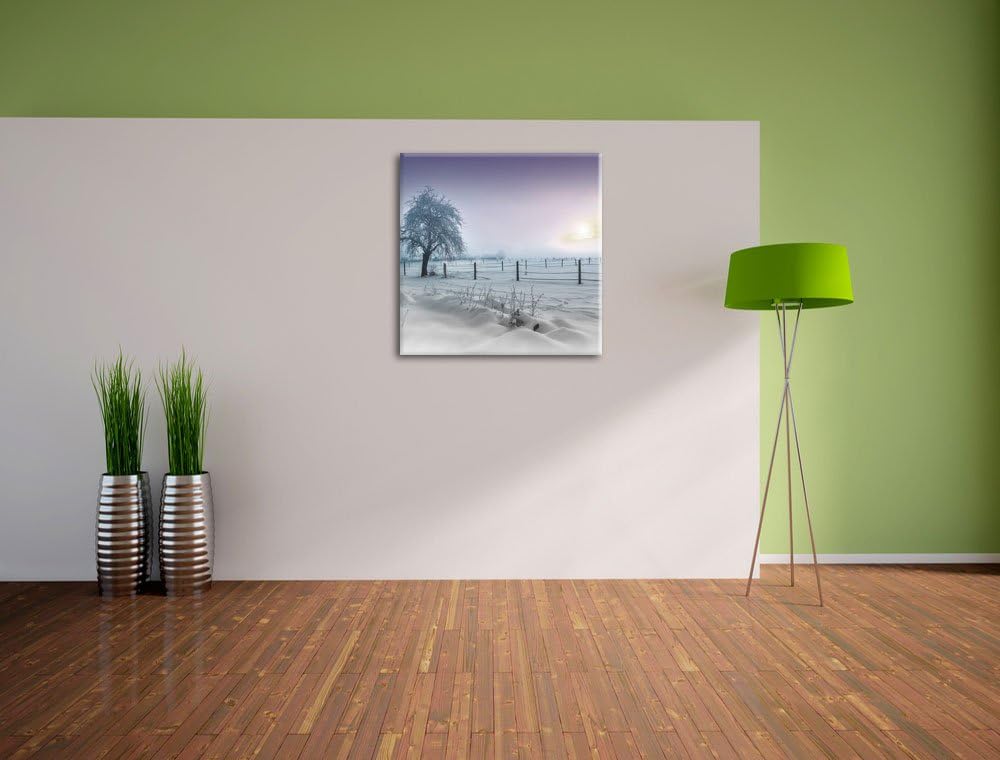 Pixxprint Baum in Winterlandschaft als Leinwandbild Quadratisch| Grösse: 70x70 | Wandbild| Kunstdruc