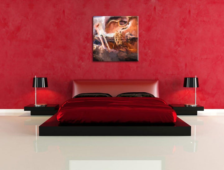 Alte Violine Pinsel Effekt, Format: 70x70 auf Leinwand, XXL riesige Bilder fertig gerahmt mit Keilra