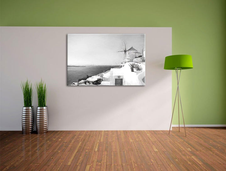 Pixxprint weisse Häuser in Griechenland als Leinwandbild/Grösse: 100x70 cm/Wandbild/Kunstdruck/ferti