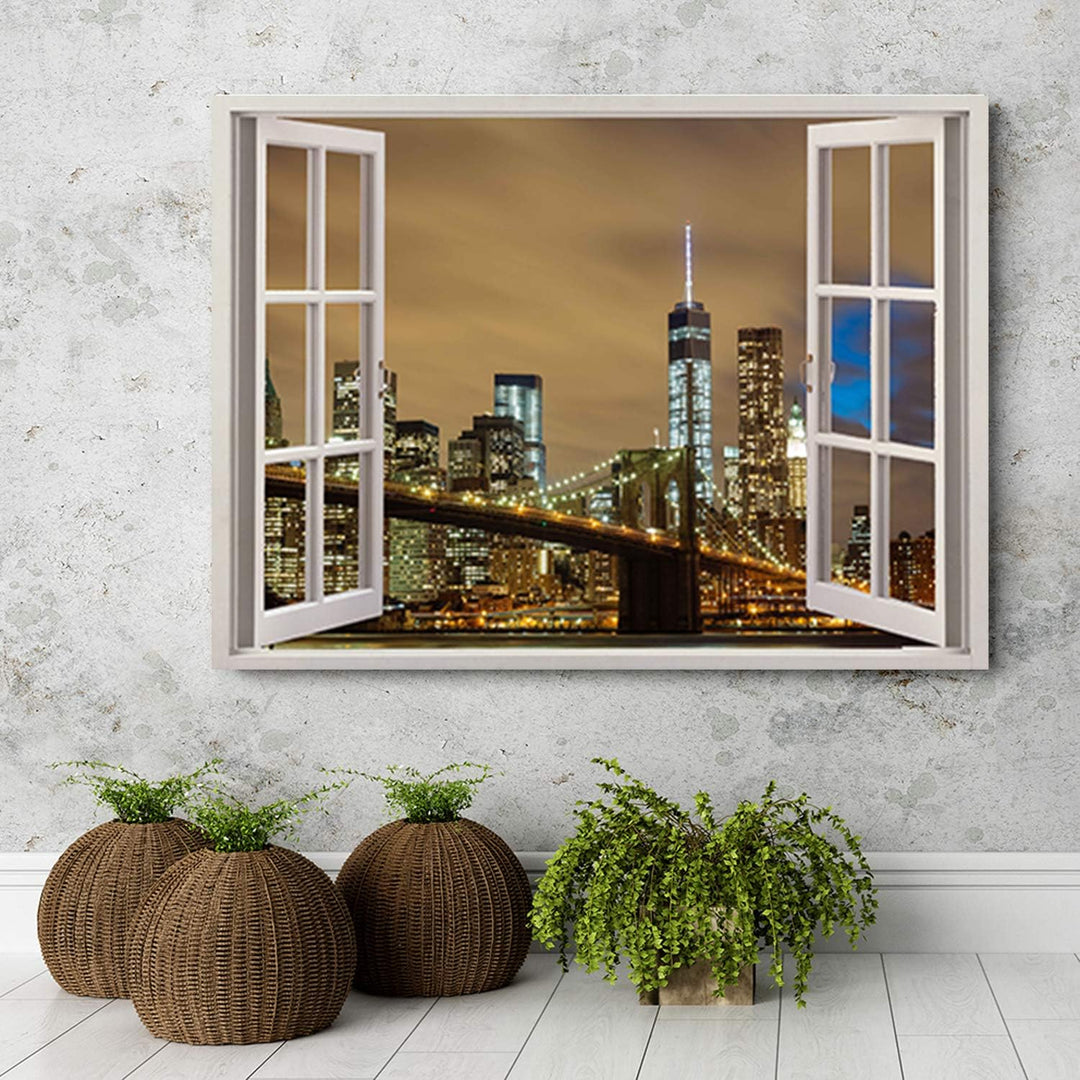 Feeby Wandbild 3D Illusion Druckbild Leinwandbild New York Braun 90x60 cm Leinwandbild 90x60 cm Brau
