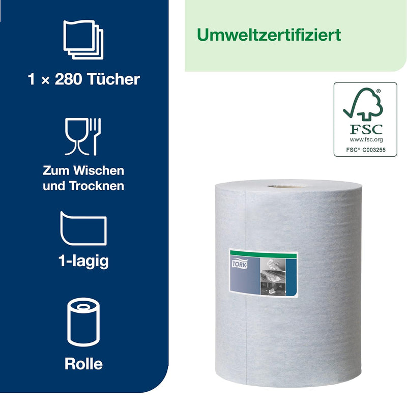 Tork Extra Starke Reinigungstücher Blau W1/2/3, Mehrzweck, 1 × 280 Tücher, 530237 1 x 106,4 m, 1 x 1