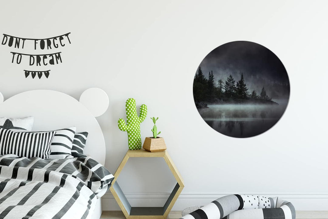 MuchoWow Wandbild Rund Wanddeko Deko Wohnzimmer Bilder 60x60 cm Wald - Nebel - Schwarz - Weiss, 60x6