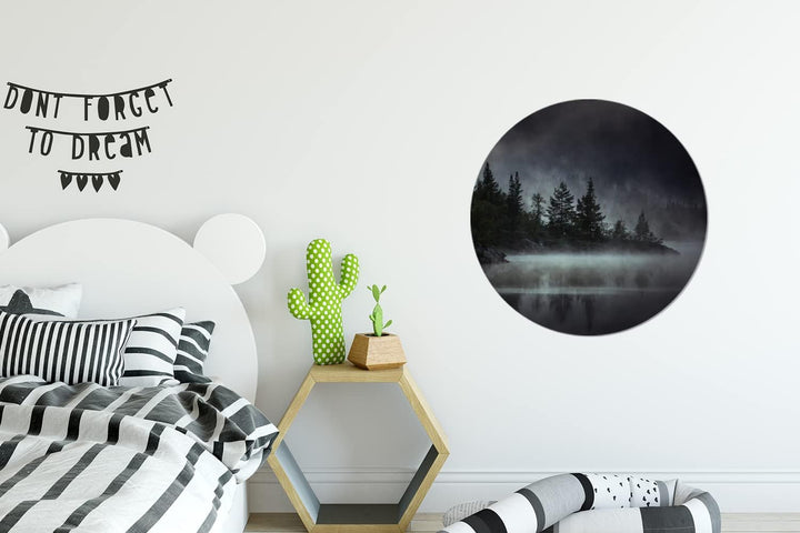 MuchoWow Wandbild Rund Wanddeko Deko Wohnzimmer Bilder 60x60 cm Wald - Nebel - Schwarz - Weiss, 60x6