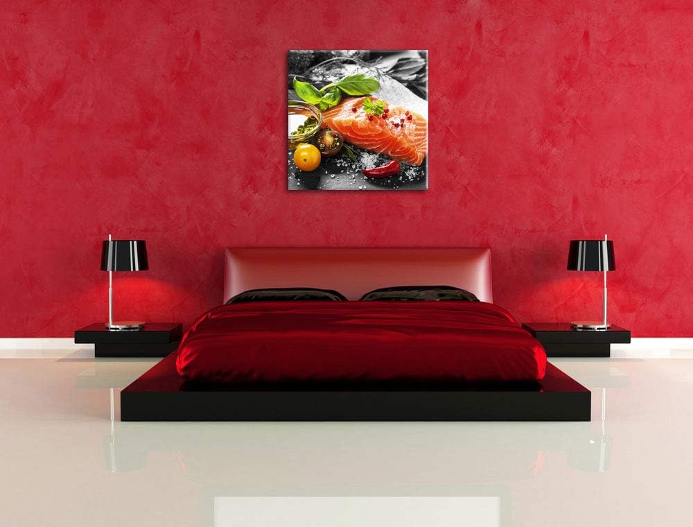 Pixxprint Gourmet Seelachsfilet als Leinwandbild/Grösse: 70x70 cm/Wandbild/Kunstdruck/fertig bespann
