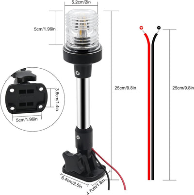 Geloo 10 Zoll Einstellbare LED Navigationslampe, Weiss Marine-Ankerlicht, 360 Grad LED Navigationssi