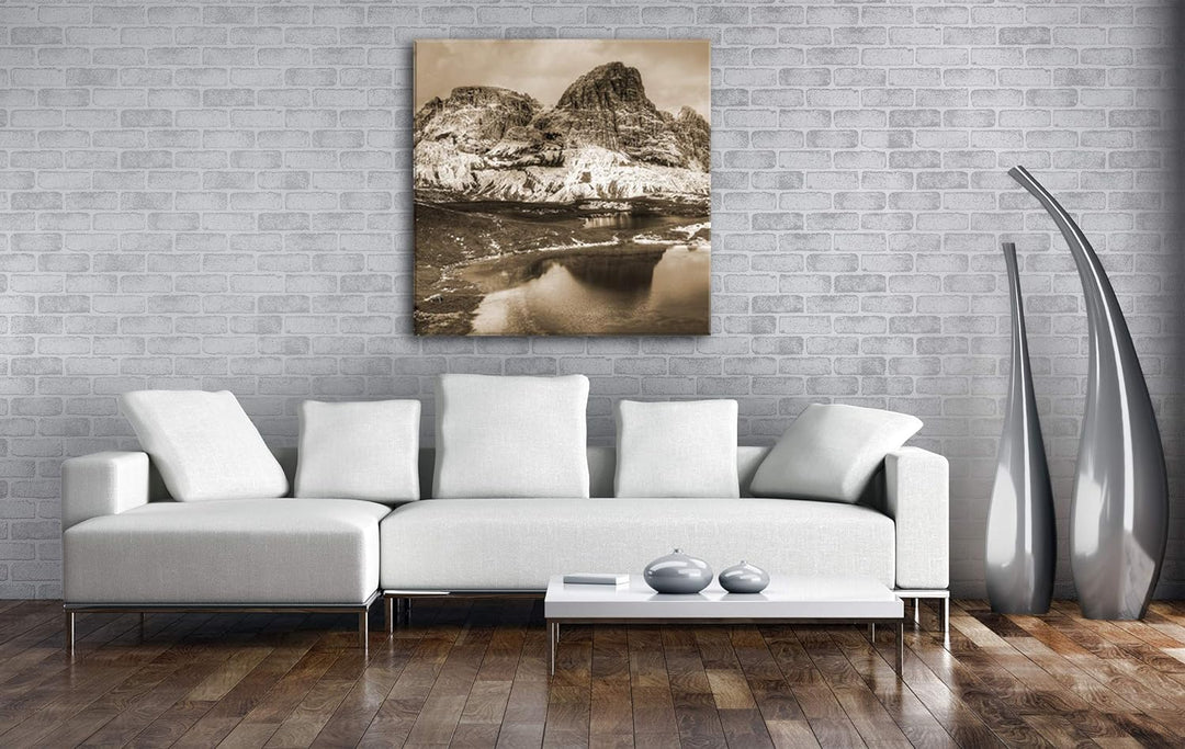 deyoli klarer Bergsee in Italien Format: 70x70 Effekt: Sepia als Leinwandbild, Motiv fertig gerahmt