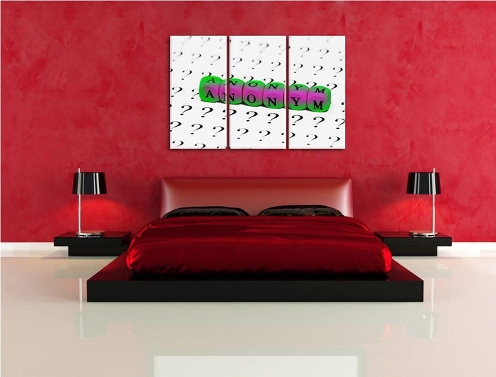 Anonymus Schriftzug aus Würfeln schwarz/weiss 3-Teiler Leinwandbild 120x80 Bild auf Leinwand, XXL ri