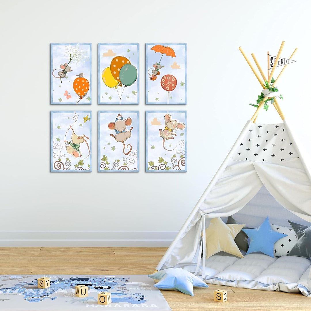 Novart Wandbilder Set - KOMPLETT AUFHÄNGFERTIG - Made in Germany - Moderne Bilder Tiere Kinderzimmer