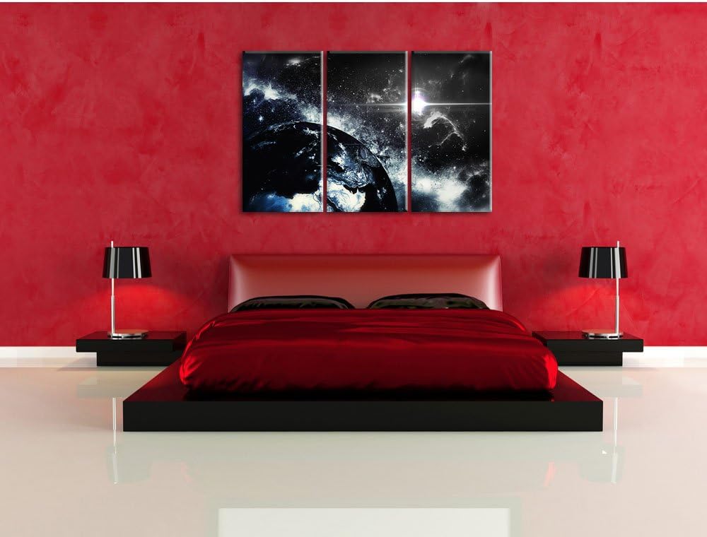 Pixxprint die Erde von Oben bei Nacht B&W Detail 3-Teiler Leinwandbild 120x80 Bild auf Leinwand