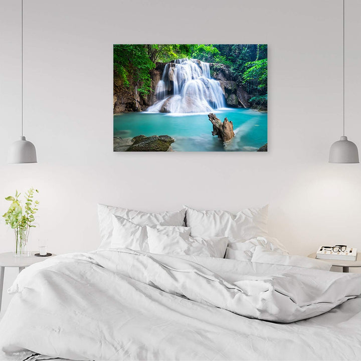 Wandbild Wasserfall Modern Deko Kunst Bilder Landschaft Blau 90x60 cm