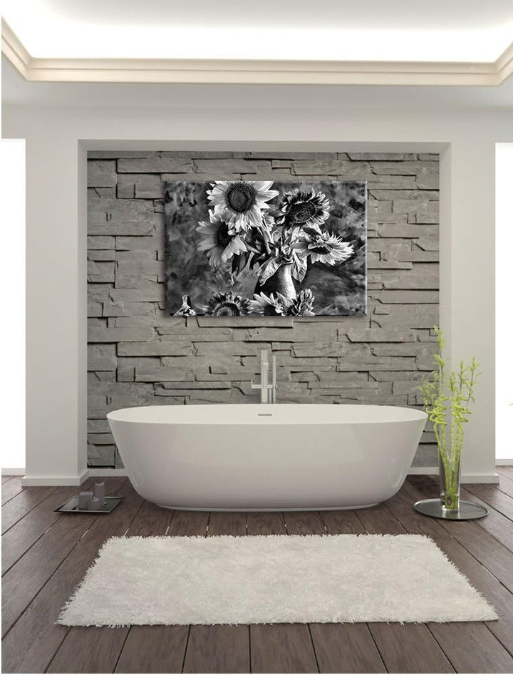 Pixxprint Monocrome, Sonnenblumen in edler Vase, Format: 100x70 auf Leinwand, 100x70