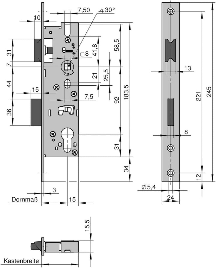 WILKA 1433000172 Rohrrahmen-Schloss 1433 | Dornmass: 20 mm | Stulpe 245 mm flach Edelstahl | 1 Stück