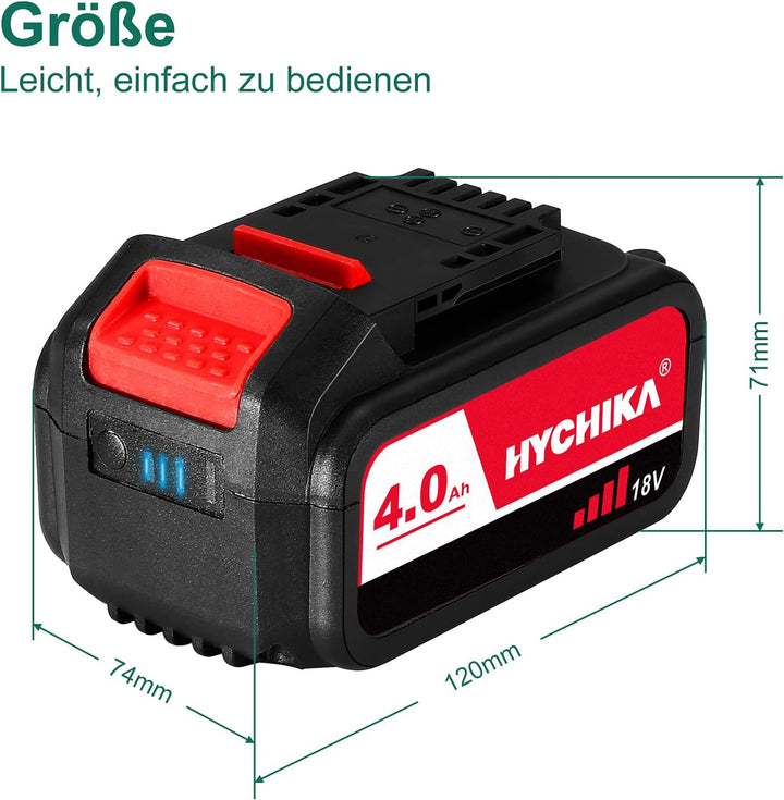 HYCHIKA Akku 4000mAh 18V, Lithium Batterie für HYCHIKA 18V Werkzeuge, Säbelsäge, Akku Schlagschraube