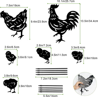 MERYSAN 6 Stück Hahn Und Henne Metall Hühner Gartenstecker, Chicken Yard Art Gartenschilder Huhn Hof