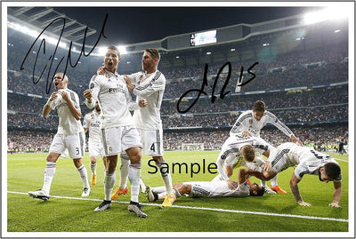 12 x 8 A4 signiert Cristiano Ronaldo Sergio Ramos Real Madrid Autogrammkarte Foto Bild