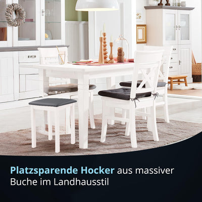 KHG Sitzhocker Holzhocker Weiss lackiert, Kunstleder gepolstert Flur Garderobenhocker Küchenhocker 3