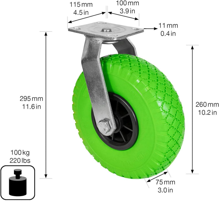 WAGNER Lenkrolle - PANNENSICHER - PU geschäumtes Rad, Durchmesser Ø Rad 260 mm, Felge 75 mm, Anschra