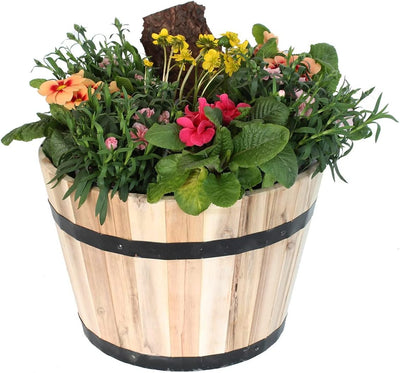 colourliving Pflanzkübel Holz rund 40 cm Holzfass Blumenkübel Blumentopf Natur Akazienholz Pflanztop