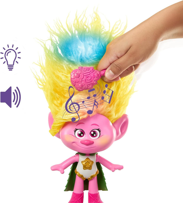TROLLS DREAMWORKS - Rainbow HairTunes Viva Puppe mit leuchtendem Haar und Musik, Umhang, für Kinder