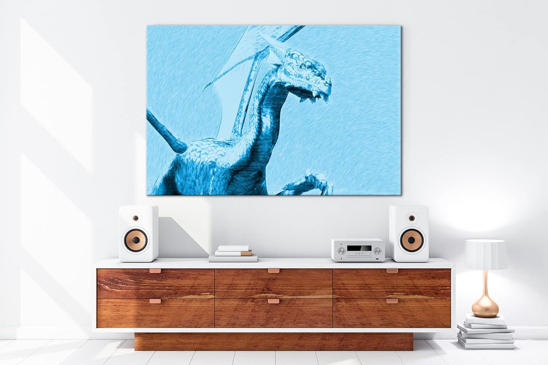 deyoli freundlicher Drache Format: 80x60 Effekt: Monocrome Blau als Leinwand, Motiv fertig gerahmt a