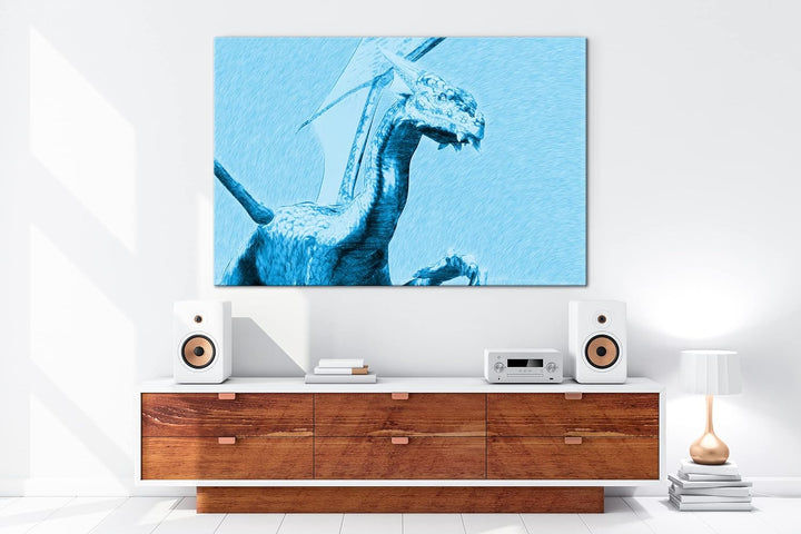 deyoli freundlicher Drache Format: 80x60 Effekt: Monocrome Blau als Leinwand, Motiv fertig gerahmt a