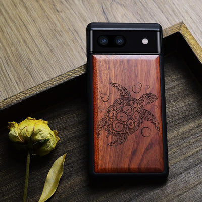 Carveit Hülle für Pixel 6a Case [Holz und TPU Silikon Hybrid Handyhülle] Stossfeste Stossstange hand