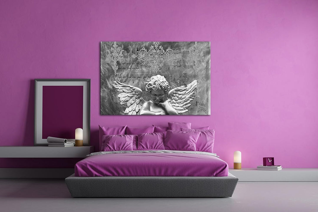 deyoli goldene Engelsstatur Effekt: Schwarz/Weiss Format: 100x70 als Leinwand, Motiv fertig gerahmt