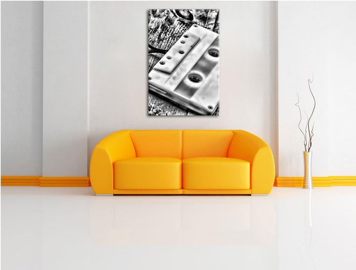 Monocrome, Kasette Retro, Format: 100x70 auf Leinwand, XXL riesige Bilder fertig gerahmt mit Keilrah