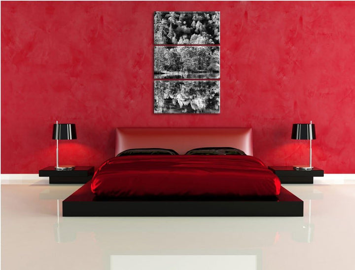 Pixxprint herbstlicher Wald am See als Leinwandbild/Grösse: 3 Teilig (120x80) cm/Wandbild/Kunstdruck