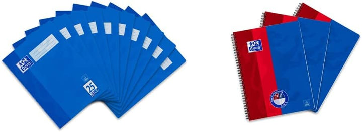 Oxford Schulheft A4, liniert, mit weissem Rand, 32 Blatt, blau, 10 Stück & Collegeblock Duo A4 karie