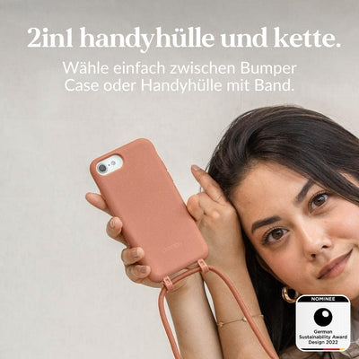 Woodcessories - Nachhaltige Handykette abnehmbar kompatibel mit iPhone SE 2022 Hülle mit Band aprico