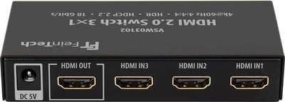 FeinTech VSW03102 HDMI Switch 3x1 Automatische Umschaltung 4K 60Hz HDR CEC Ultra-HD