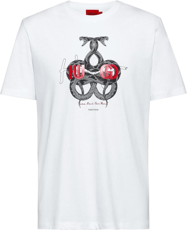 HUGO Herren Dnake T-Shirt aus Baumwoll-Jersey mit Logo und Schlangen-Artwork