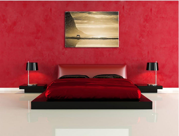 Pixxprint Pferd am Ufer Einer Insel als Leinwandbild/Grösse: 100x70 cm/Wandbild/Kunstdruck/fertig be