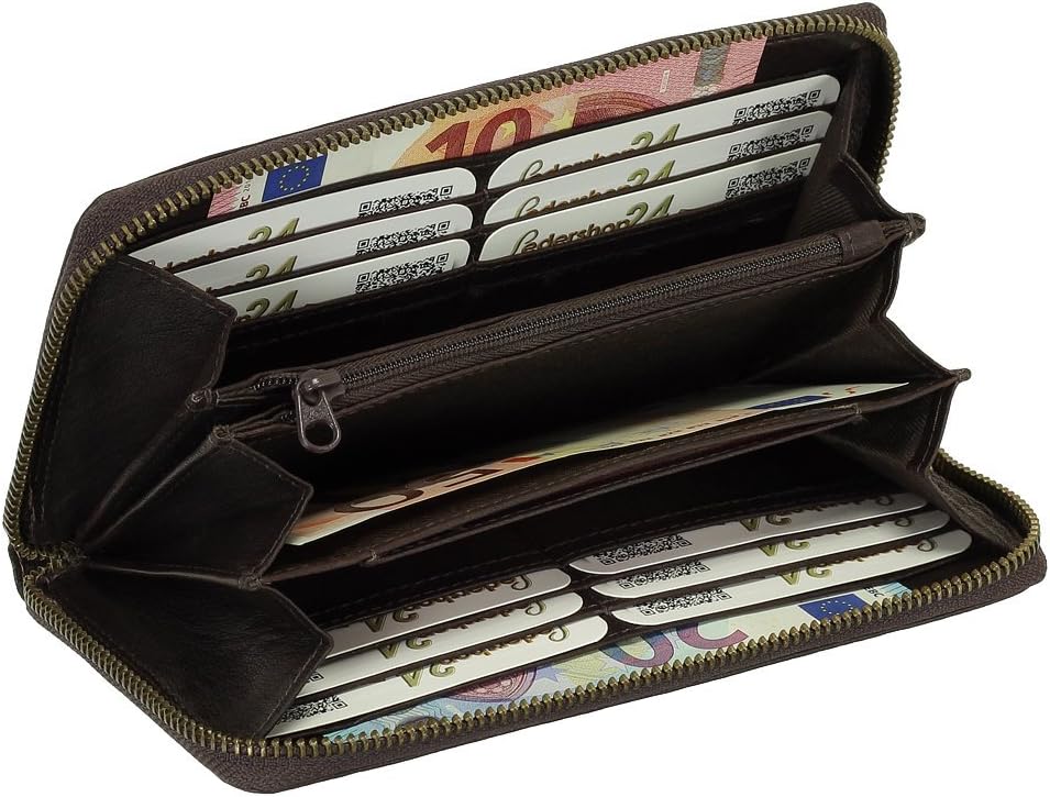 Luxus Leder Damen Geldbörse Portemonnaie Geldbeutel Langbörse XXL Farbe Braun, Braun
