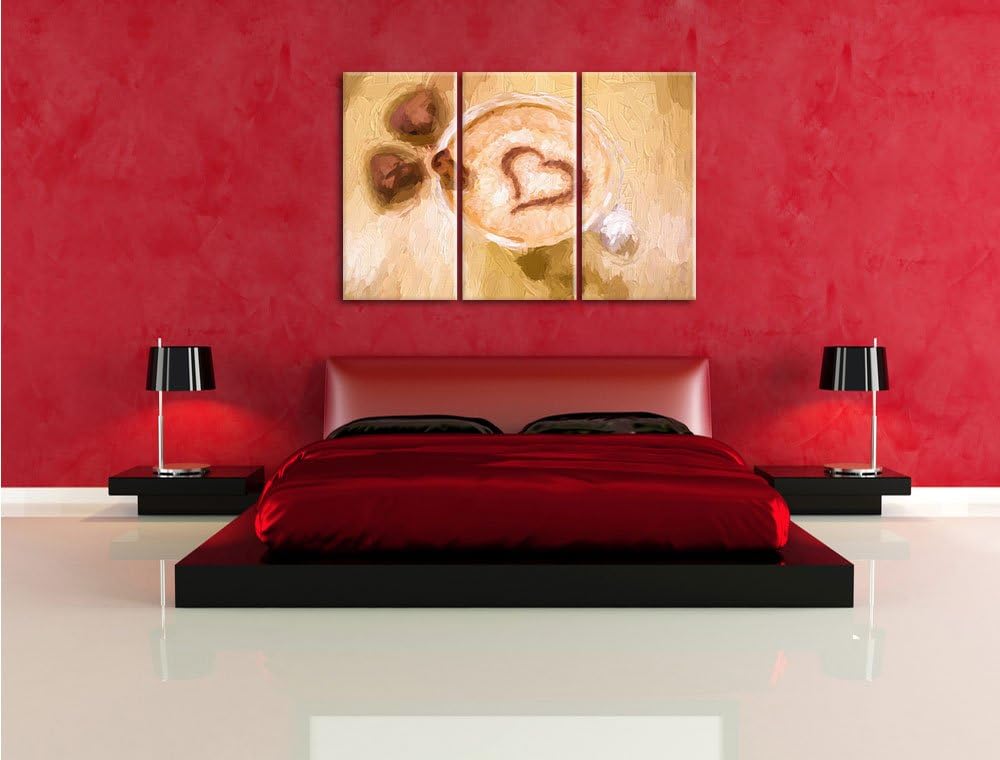 Pixxprint Cappuccino mit Herz als Leinwandbild/Grösse: 3 Teilig (120x80) cm/Wandbild/Kunstdruck/fert