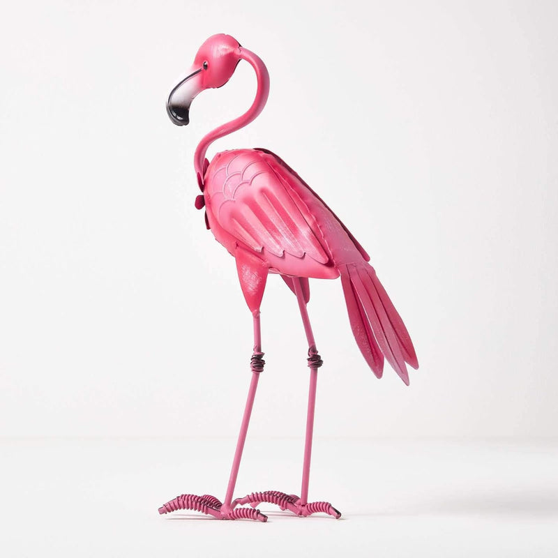 Homescapes Garten Deko Flamingo Metall Figur, handbemalt Metallvögel Dekofigur aus Eisen, Gartenfigu