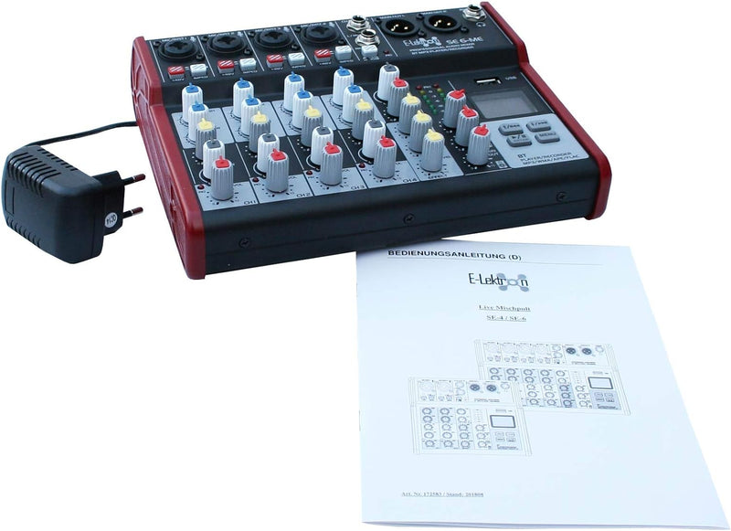 E-Lektron SE-6 Live Mischpult 6-Kanal Mixer inkl. USB/Bluetooth/Soundkarte/Phantom