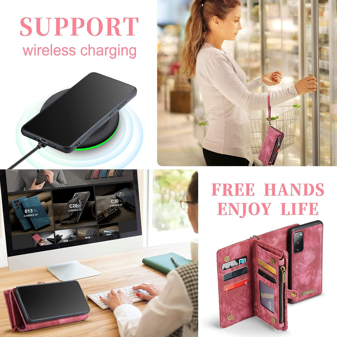 UFinetech Abnehmbar Samsung Galaxy S20 FE Hülle Tasche Handy Leder TPU Kartenfach Flip Magnetisch Re