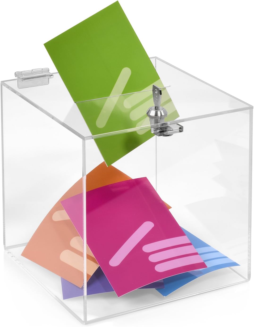 Losbox/Aktionsbox 200x200x200mm mit Schloss, aus transparentem Acrylglas/Spendenbox/Einwurfbox/Gewin